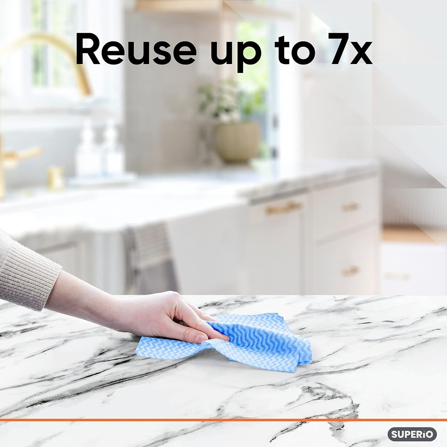 Superio Handy Wipes for Kitchen - Blue Reusable Multi-Purpose Heavy-Duty Cleaning Cloth for House, Bathroom, and Office. Disposable Dish Towel (15)