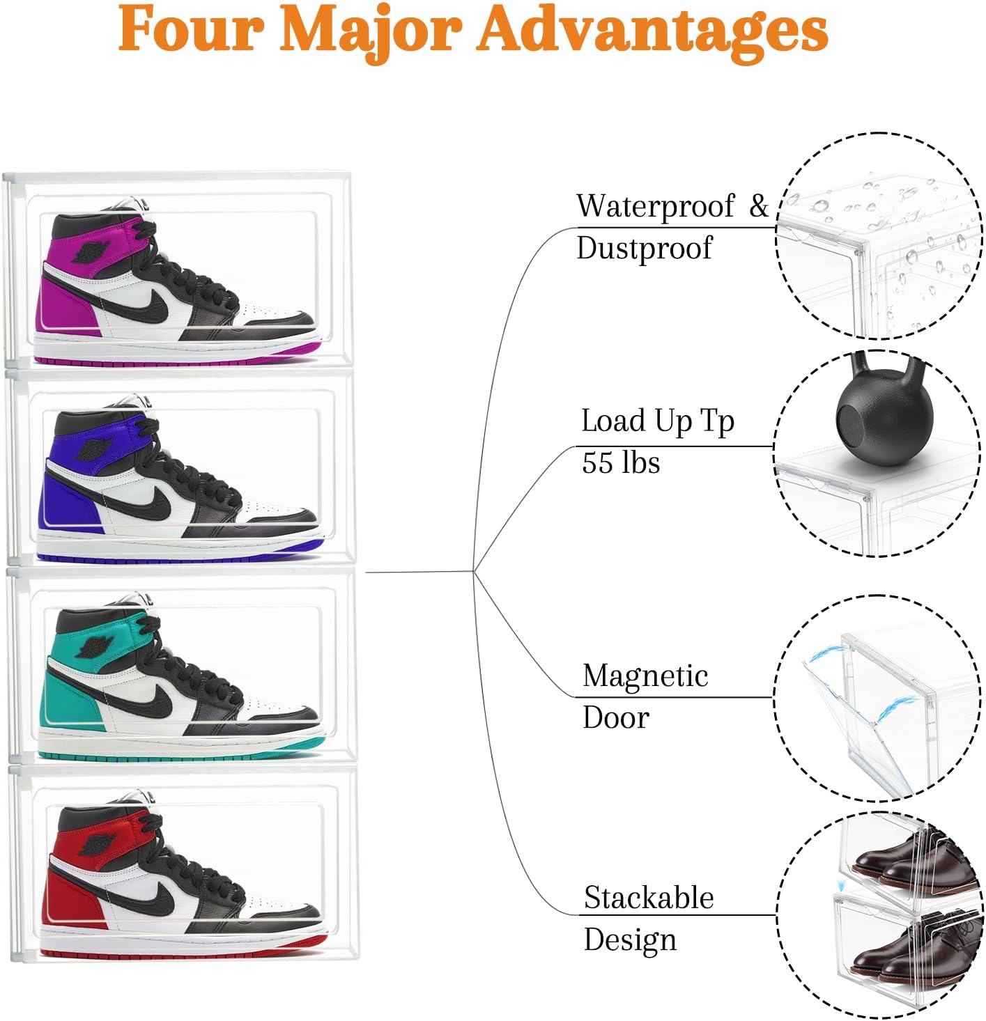 9 Pack Thicken Shoe Organizer Stackable Upgraded Sturdy Transparent Shoe Storage Box with Magnetic Door Sneaker Hats Display Case Fit Up to US Size 12, Clear