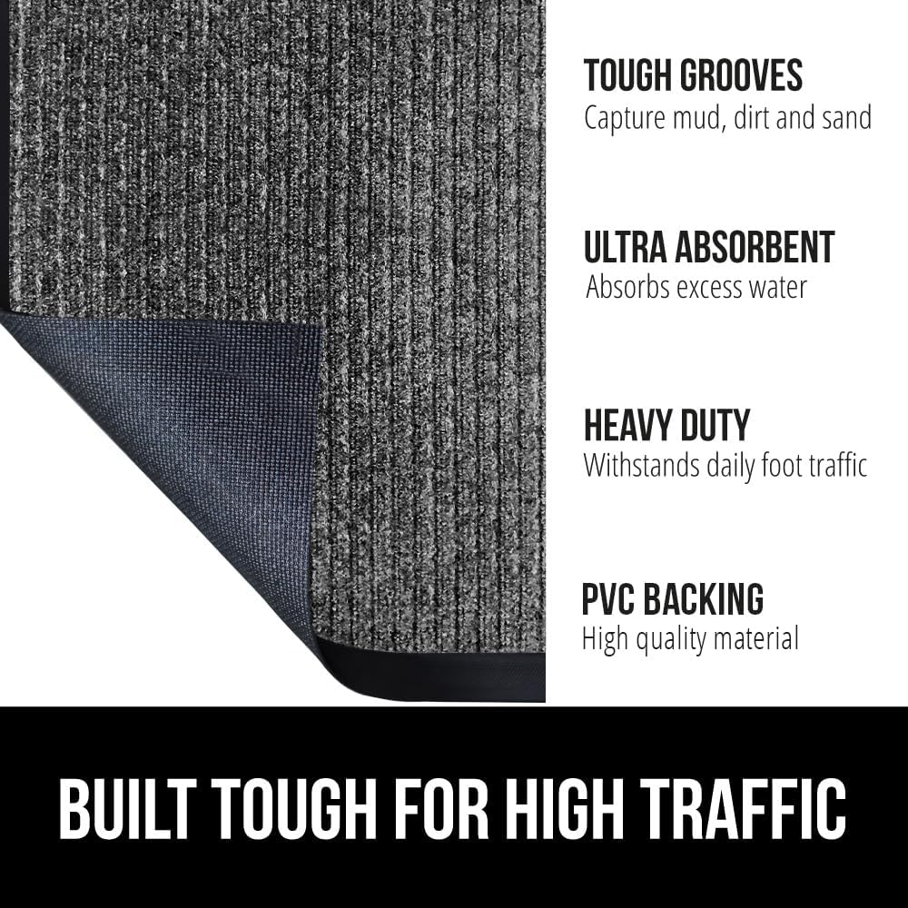 GORILLA GRIP Traffic Guard Door Mat, 60x36, Heavy Duty Welcome Mats, Commercial Office Space Doormat, Waterproof, Fade Resistant, Strong Rubber Backing, Low Profile, Shoe and Boot Scraper, Light Gray