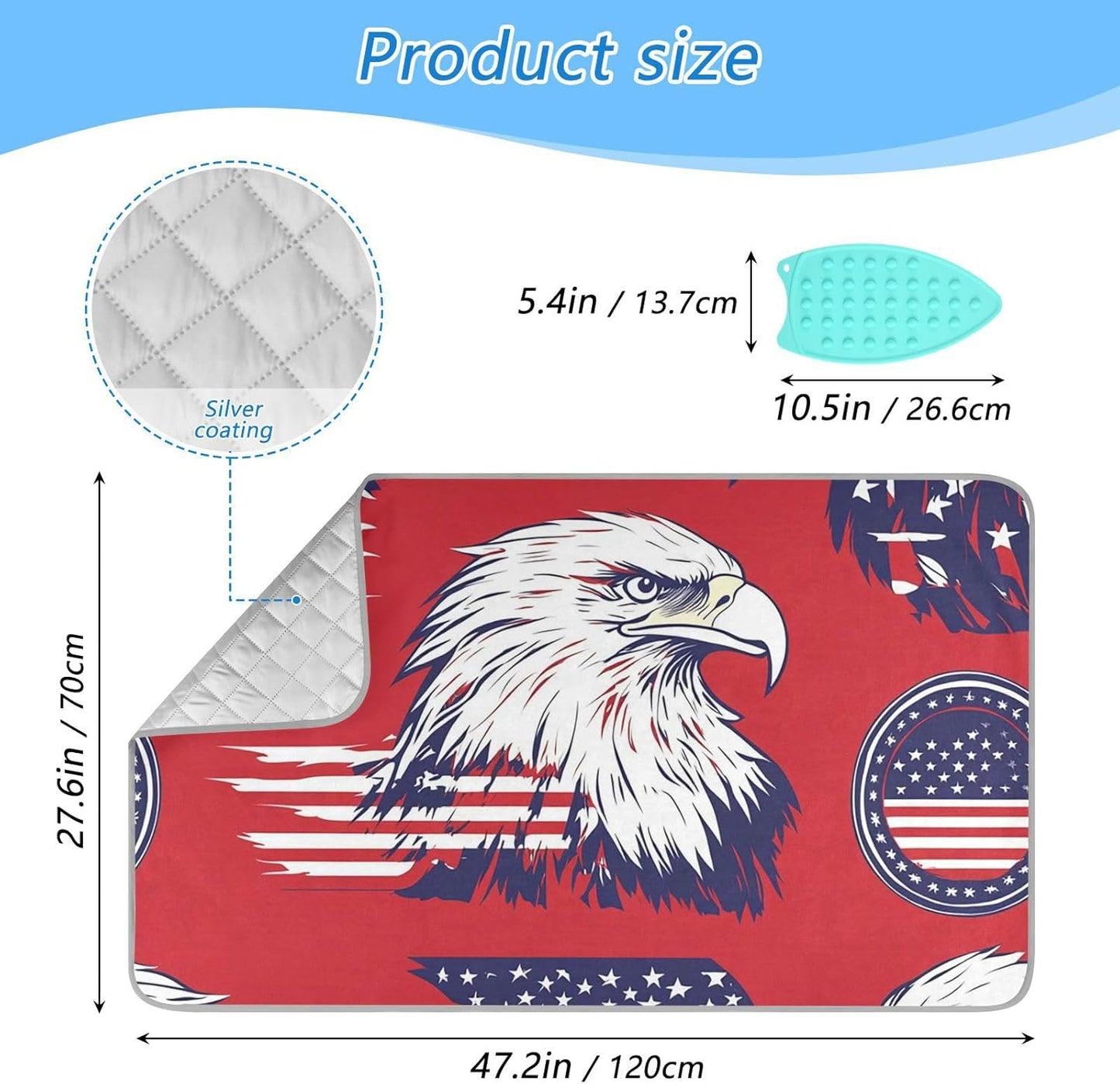 American Flag Bald Eagle Red Ironing Mat for Table top Portable Ironing Pad Blanket for Washer Dryer Countertop Travel
