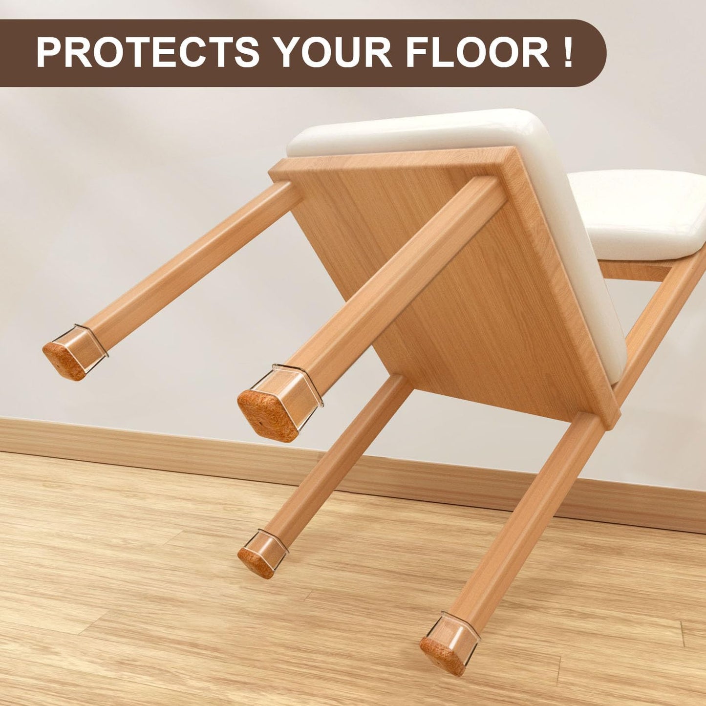 20 Pcs Chair Leg Floor Protectors for Hardwood Floors, Clear Rubber Furniture Sliders with Felt, Silicone Furniture Leg Caps Covers (Fit Square Diameter:1.06" to 1.44")
