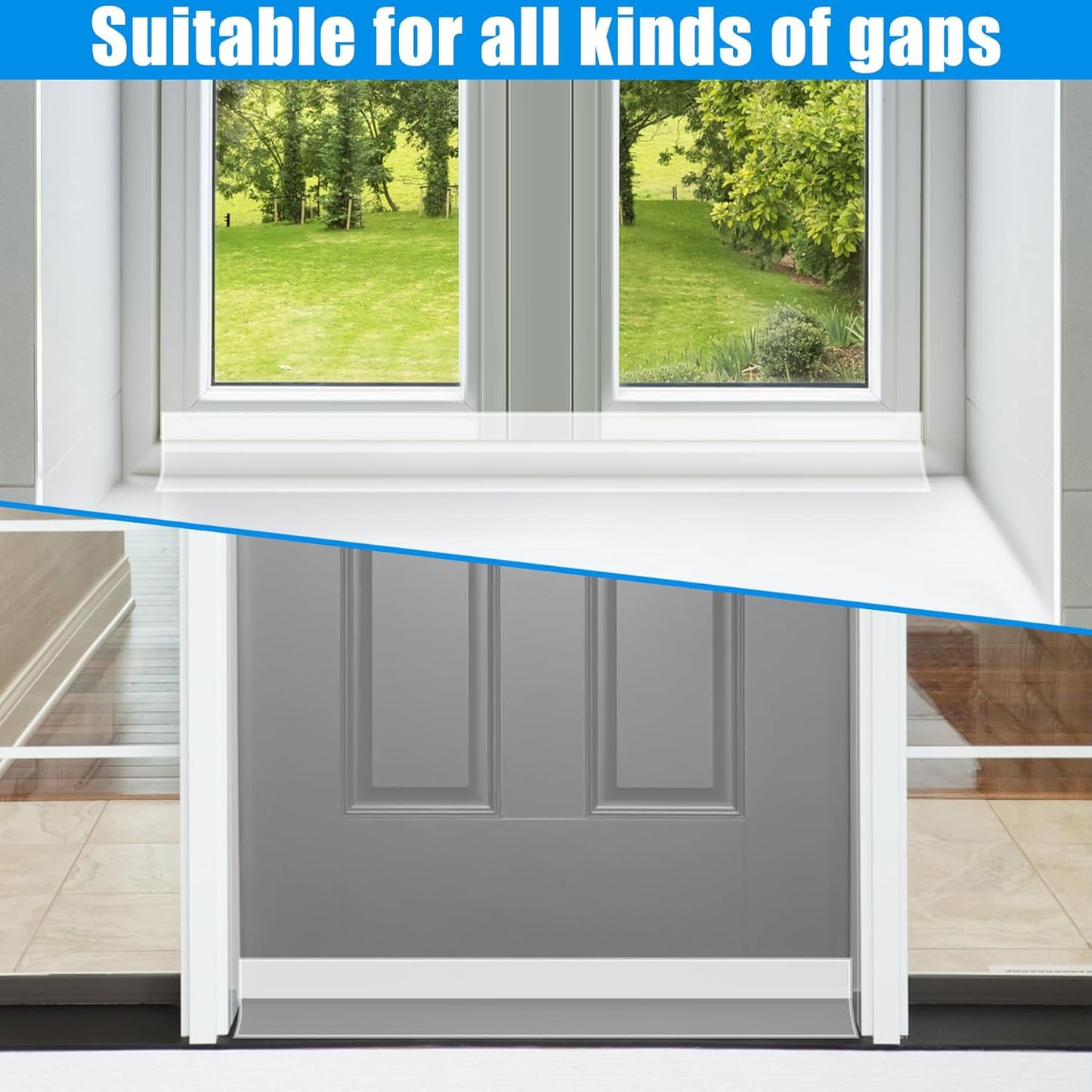 Draft Seal Tape for Doors and Windows 2 in x 10 Ft Silicone Weather Stripping Extra Thick 2mm Door Seal Strip with Strong Adhesive Draft Insulation Stopper Side Seal - Clear