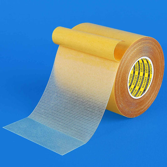 Double Sided Tape Heavy Duty, 3.2in x 33FT(10m), Universal High Tack Strong Wall Adhesive with Fiberglass Mesh, Super Sticky Resistente Clear Tape, Easy Use Mounting Tape