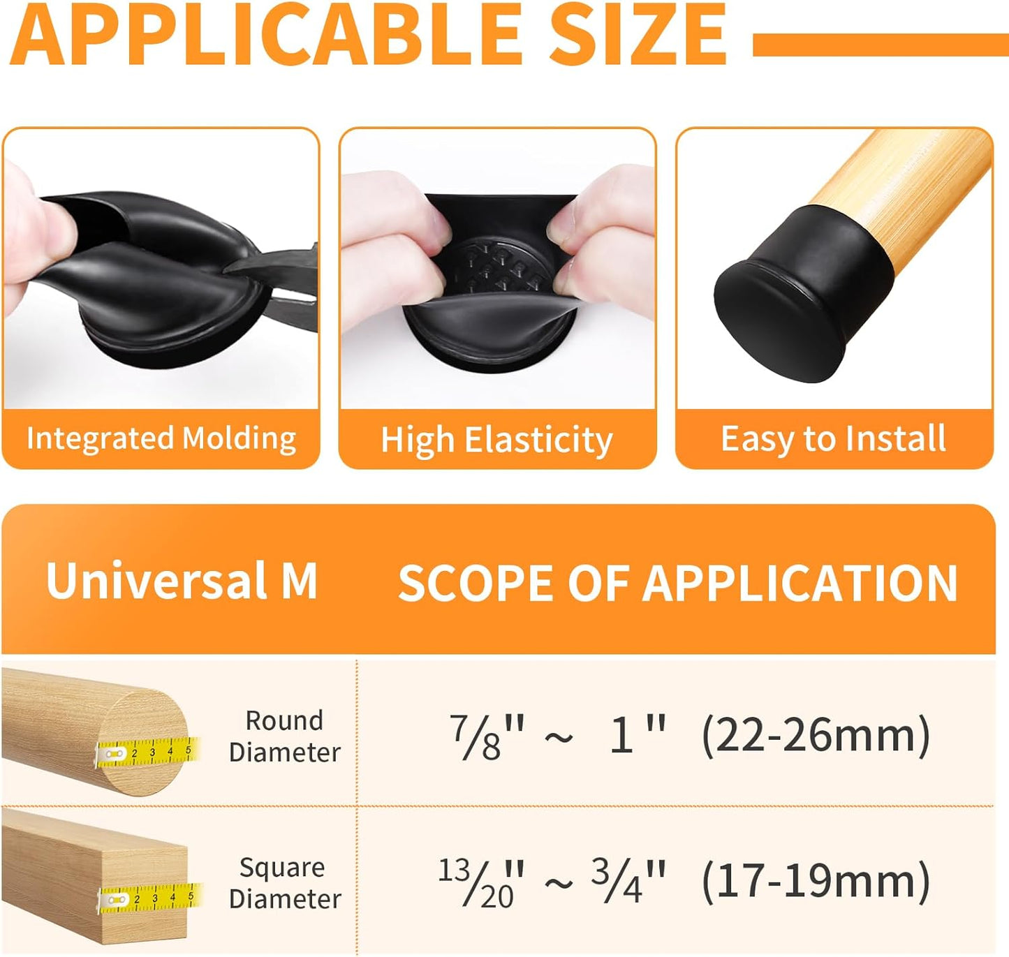 Ezprotekt 24 Pcs Black Chair Leg Sliders for Carpet, Round Teflon Furniture Glides for Rug, Carpet Sliders Protectors Caps for Couch, Dining Chair, Table Legs, Bar Stool Legs (M Fit: 7/8" to 1")