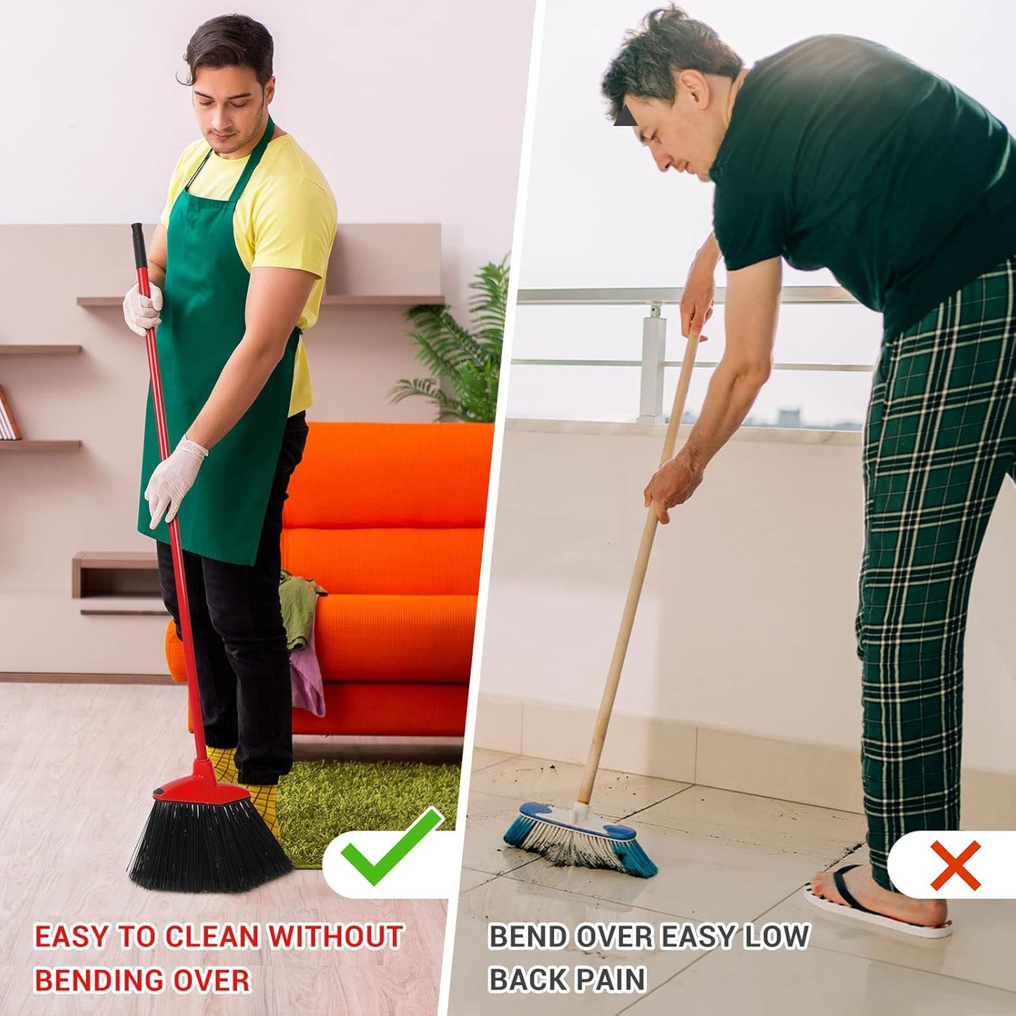 WILLBOND 20 Pcs Heavy Duty Broom Outdoor Indoor Commercial Angle Brooms Bulk for Courtyard Garage Lobby Mall Market Floor Home Kitchen Room Office Pet Hair Rubbish 54 Inch(Red, Yellow)