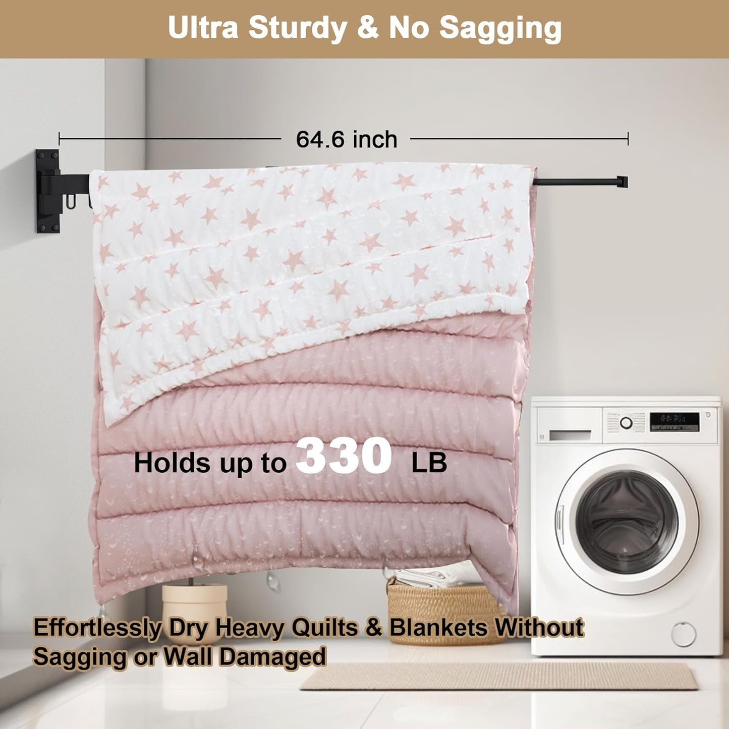 Bakala Clothes Drying Rack Foldable, Laundry Drying Rack Clothing Wall Mounted, Clothing Racks for Hanging Clothes, Heavy-duty Space Saving Hanger,Retractable,Expandable,Collapsible, 64" (Hooks,Black)