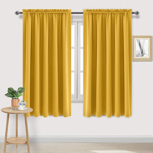 DWCN Blackout Curtains for Bedroom – Rod Pocket Thermal Insulated Noise Reducing Noise Reducing Drapes for Living Room, W 60 x L 63 Inch, 2 Panels, Yellow