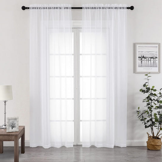 Chyhomenyc White Sheer Curtains 96 inches Long 2 Panels Set, Light Filtering Airy Solid Voile Window Treatment Drapes for Bedroom Living Room, Each 42Wx96L, 8FT Long, Set of 2, White