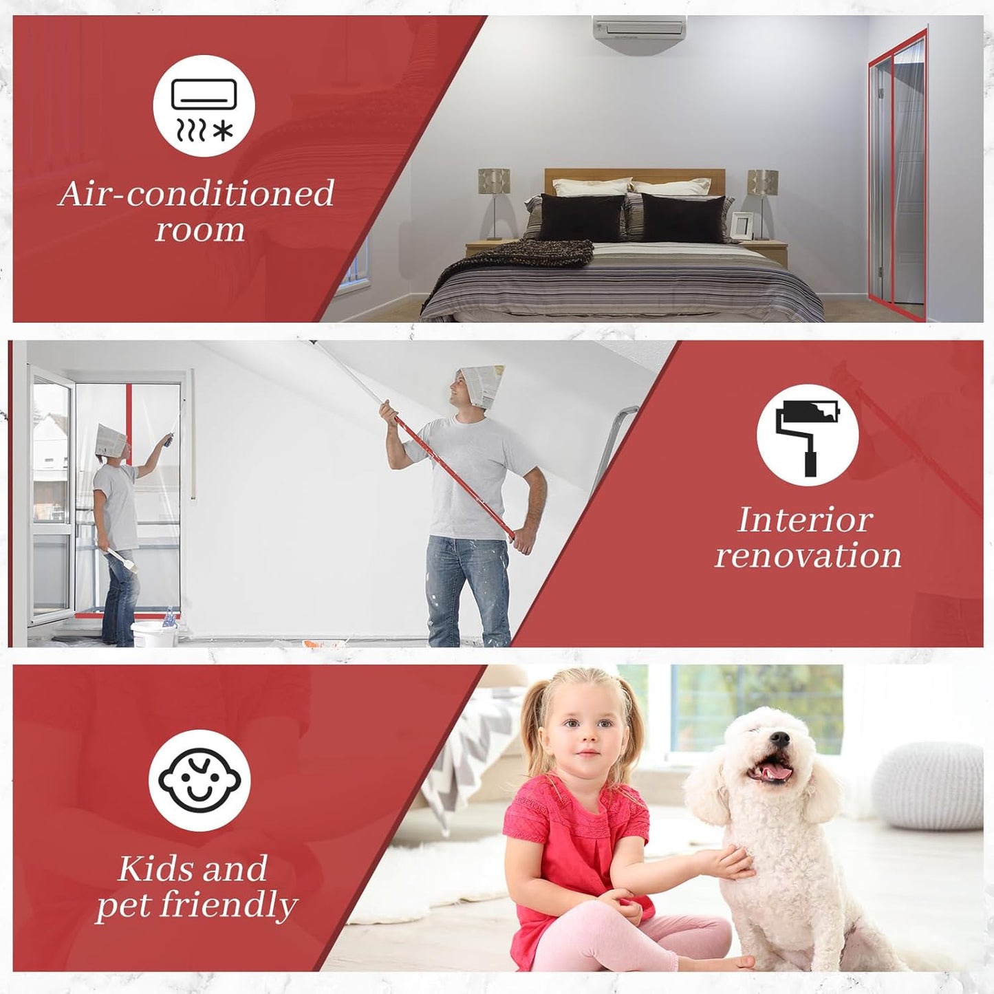 Amylove Zipper 60 x 102 Inch Dust Barrier Kit Red Edged Temporary Construction Door Barrier 5 x 8.5 ft Reusable Plastic Curtain Cover Containment Doorway Wall Screen Sheeting for Bathroom Hallway