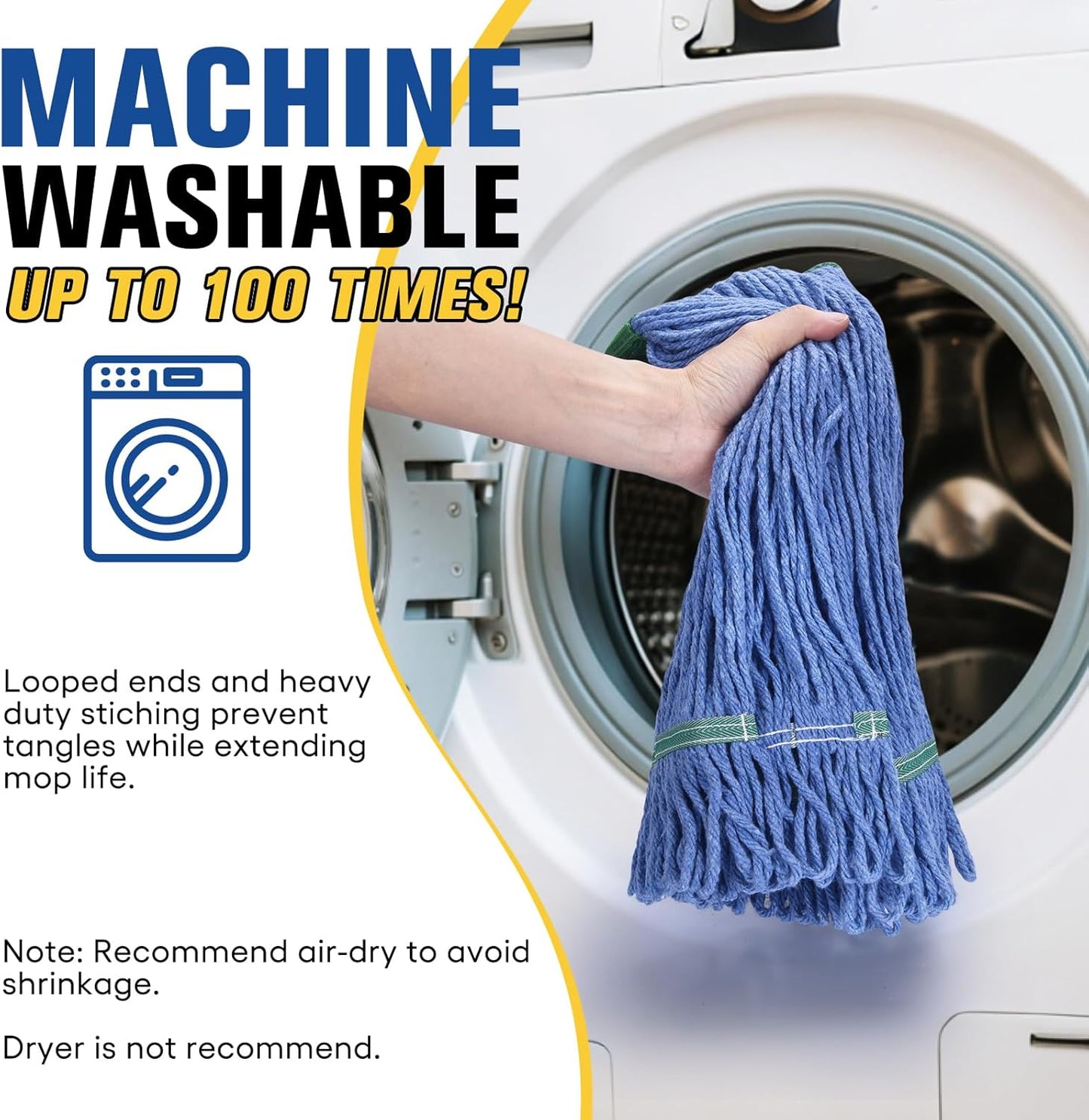 Matthew Cleaning Commercial Mop Head Replacement, 5 Inch Wide Headband, Looped End Cotton Blend String Wet Mops for Floor Cleaning, 28 oz Extra Large, 3-Pack Blue