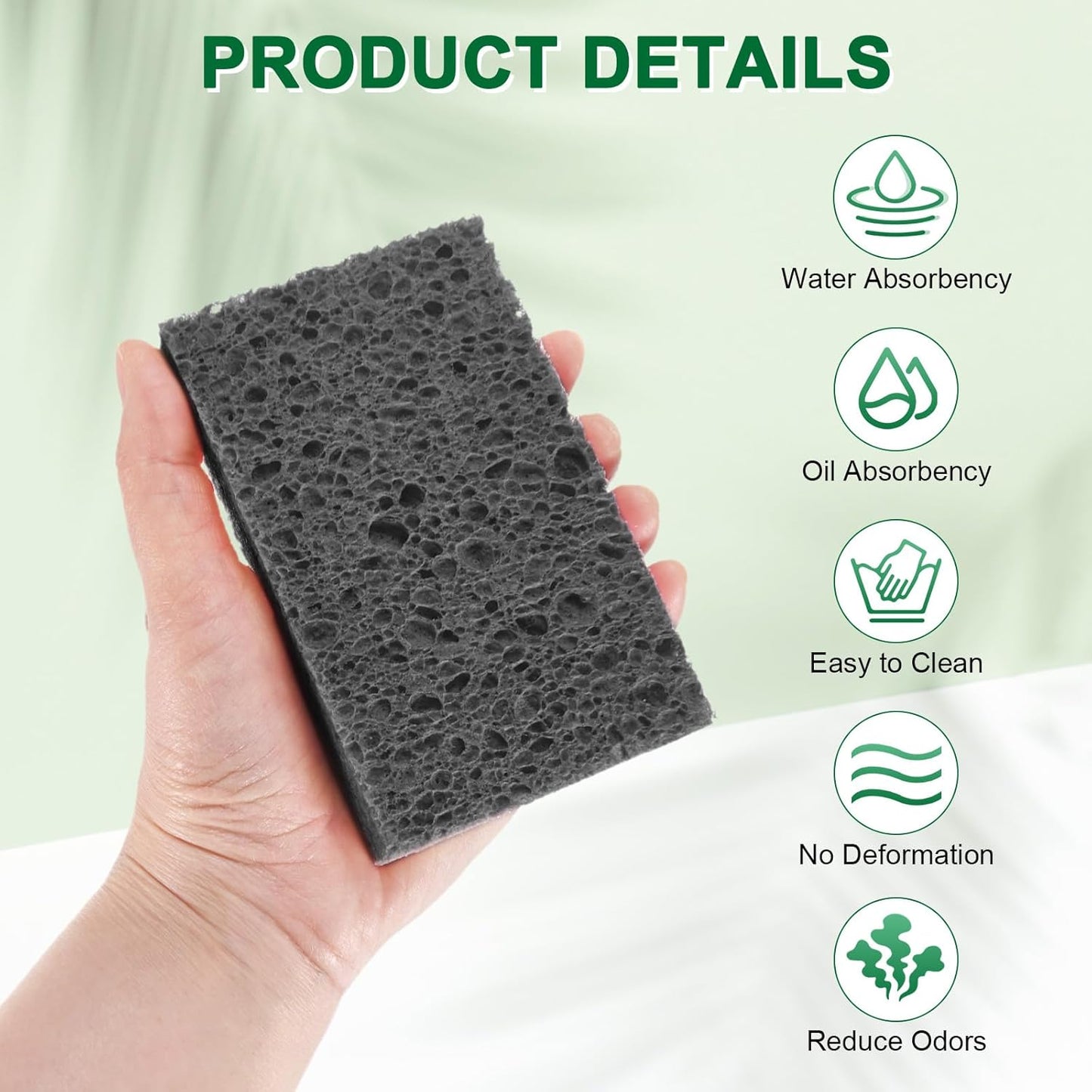 12-Pack Kitchen Sponges, Condense Eco Cellulose Non-Scratch Scrub Heavy Sponge for Kitchen/Household/Bathroom, Clean Tough Messes Dish Scrubber [Black]