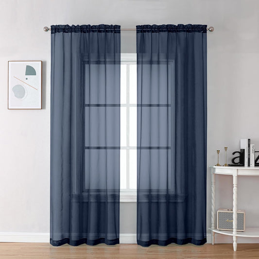 Chyhomenyc Navy Blue Sheer Curtains 78 Inches Long 2 Panels Set for Living Room, Light Filtering Voile Lightweight Bedroom Curtains, Rod Pocket Solid Window Treatment Drapes, Each 42W x 78L