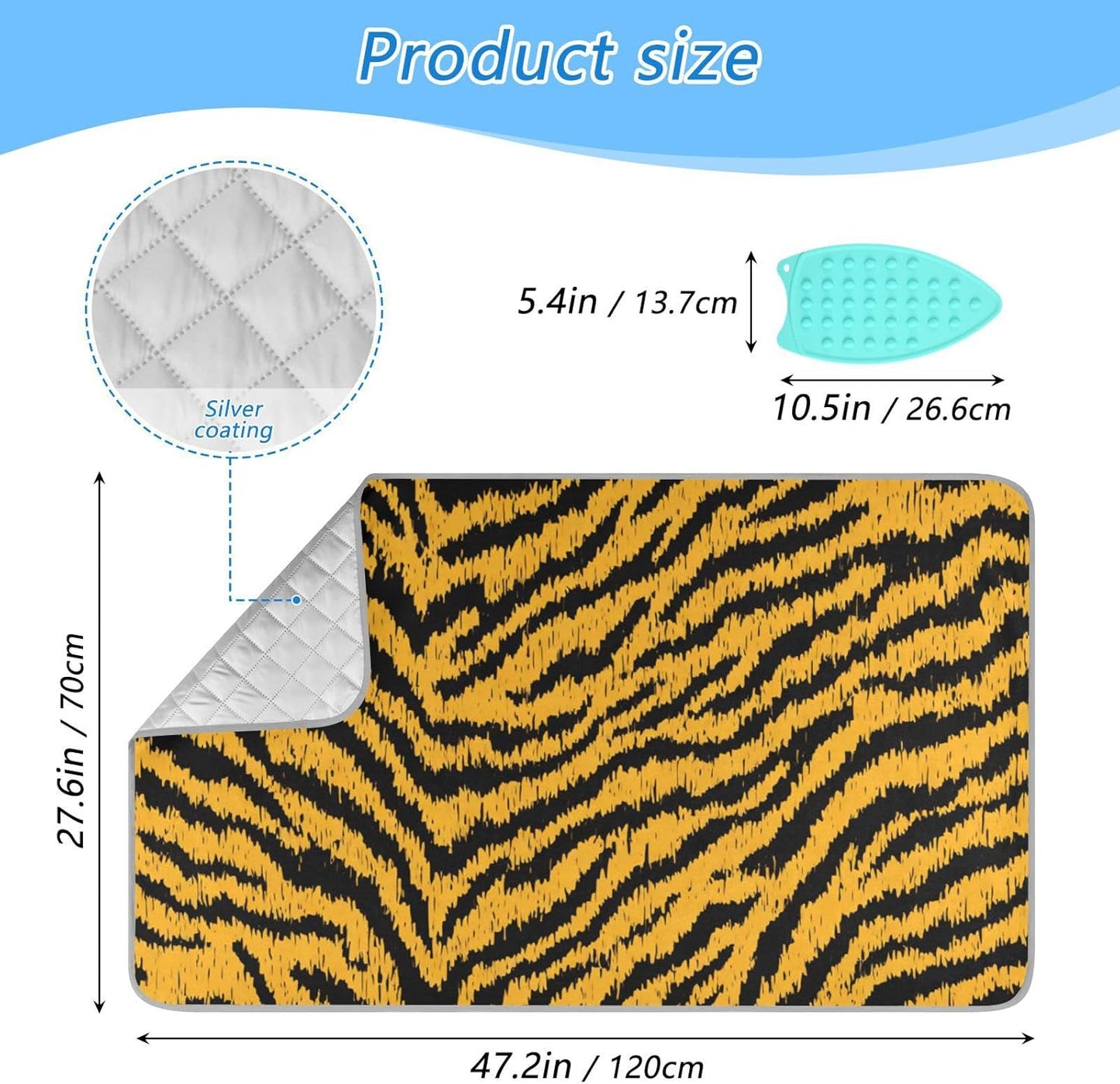 Classical Tiger Skin Print Ironing Mat for Table top Portable Ironing Pad Blanket for Washer Dryer Countertop Travel