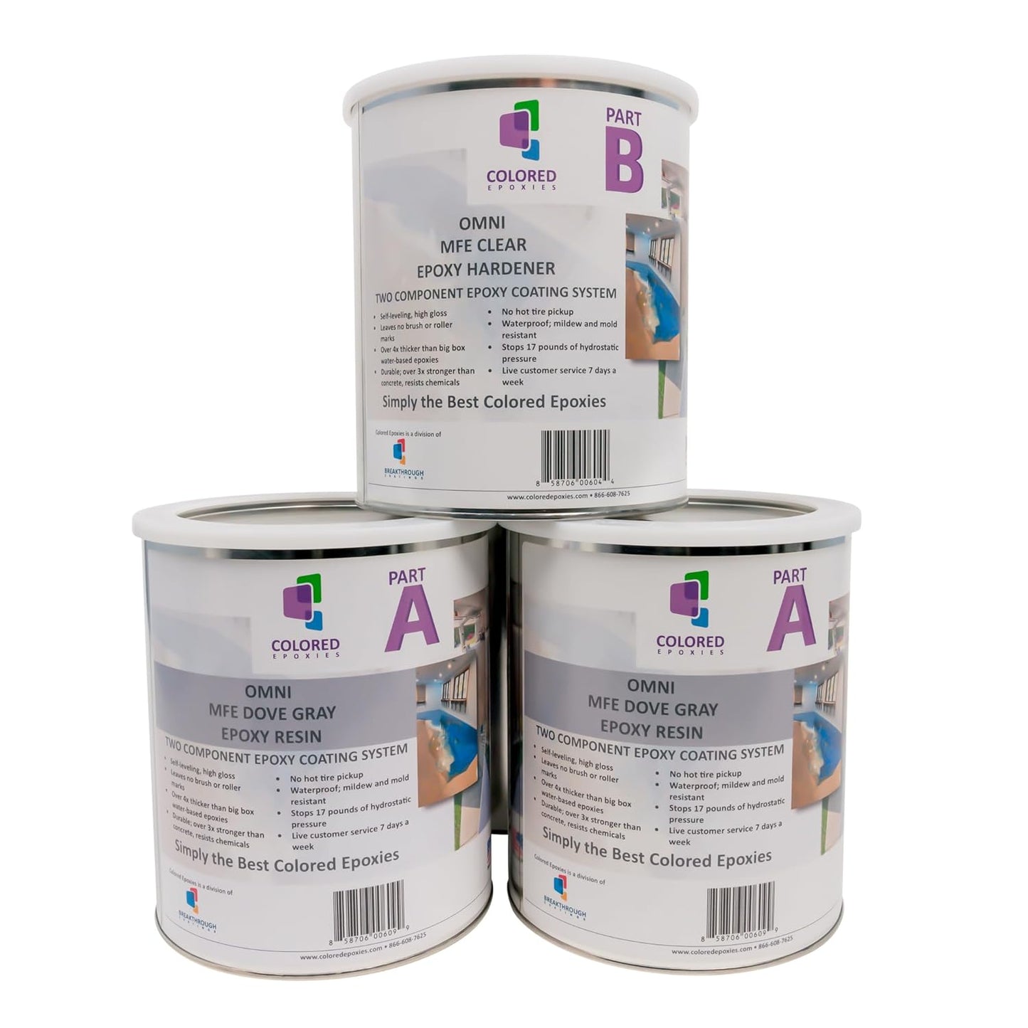 Dove Gray Epoxy Resin Coating 100% Solids, High Gloss for Garage Floors, Basements, Concrete and Wood, 3 Gallon Kit