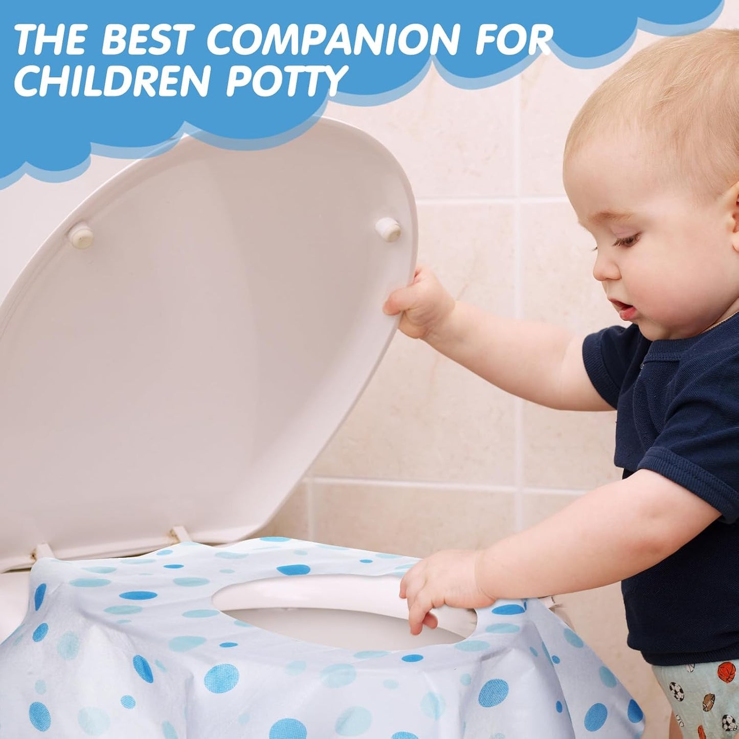50 Packs Disposable Toilet Seat Covers Extra Large Individually Wrapped for Kids and Adults, Portable Non Slip Waterproof Potty Seat Covers for Toddlers Potty Training, Travel (Dot)