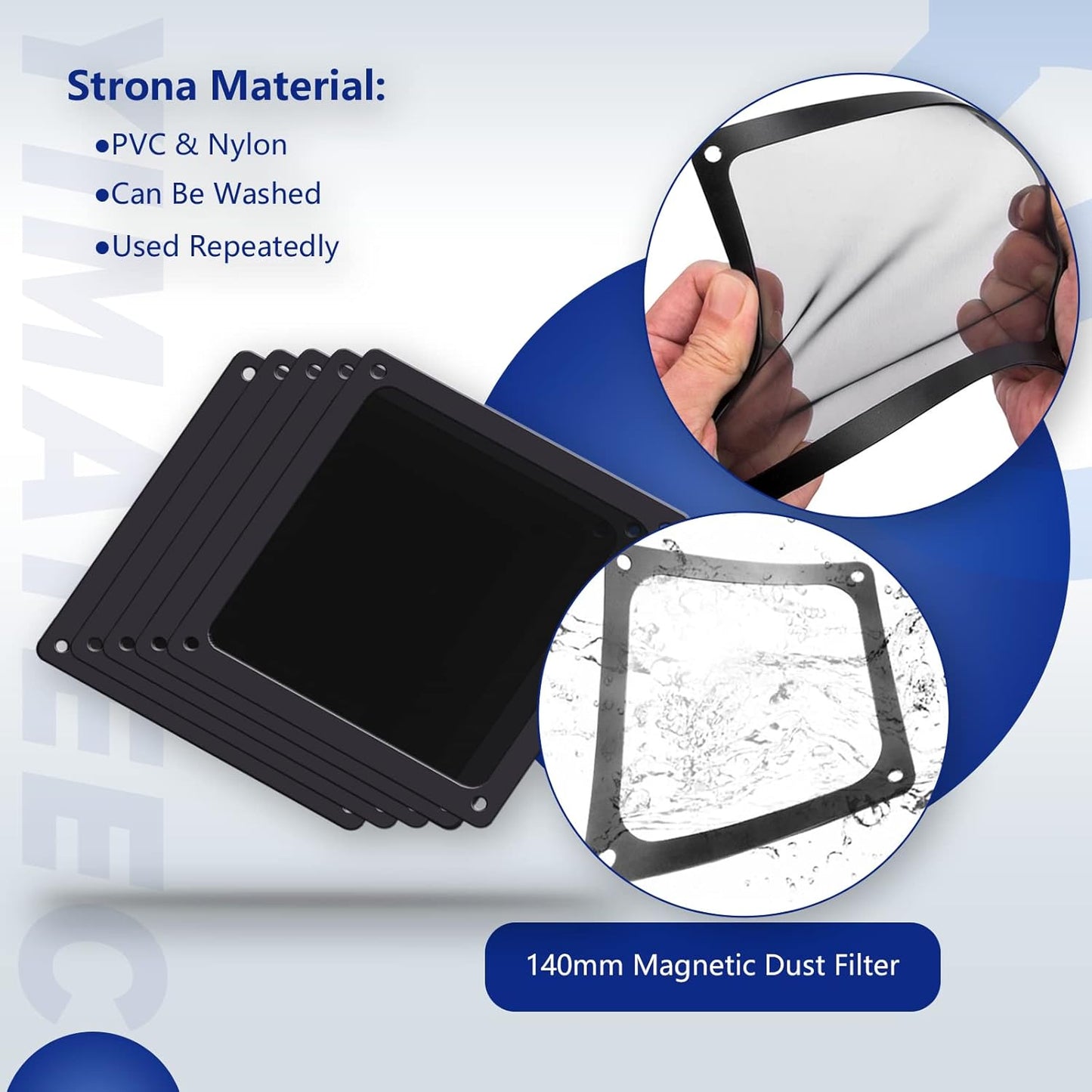 Dust Filter PC 140mm for Computer Cooler/PSU/Routers Nylon 80 Mesh, Magnetic Frame PC Fan Dust Mesh PC Cooler Filter Dustproof Computer Fan Grills (Nylon, 140 * 140mm, 5pcs, Black)