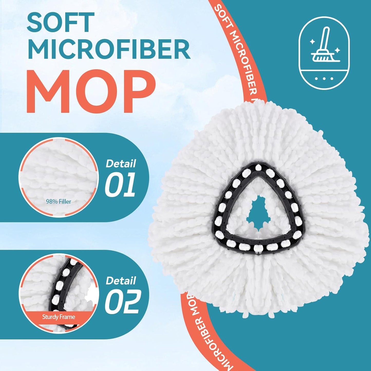 12 Pack Mop Replacement Heads for O-Ceda Mop Replace Head EasyWrin Spin Mop Heads Replacements, Microfiber Spin Mop Refills, Cleaning Mop Head for Living Room and Bath