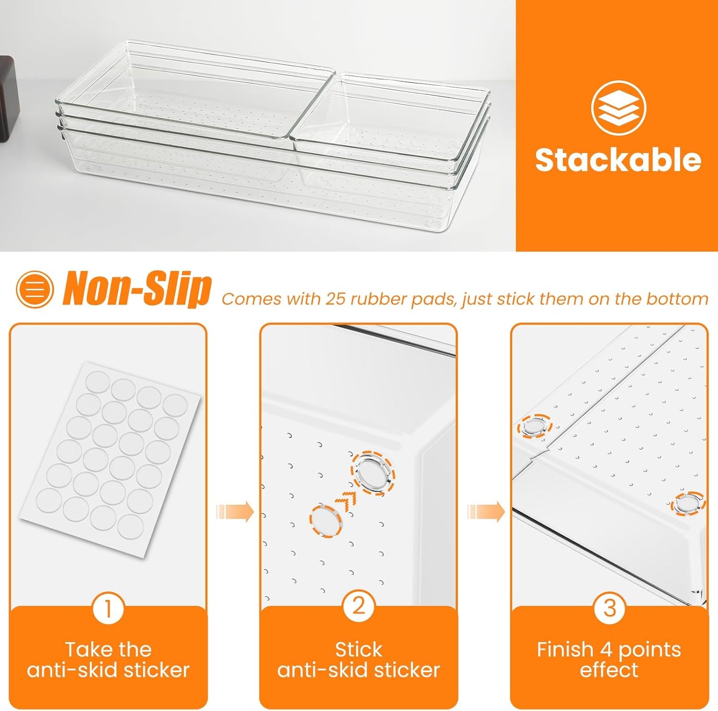 9 Pack Clear Plastic Drawer Organizer Set, Acrylic Non Slip Non Cracking Kitchen Drawer Storage Tray Large Size Divider, Multifunctional Storage for Cosmetics, Bathroom, Tools, Kitchen and Office