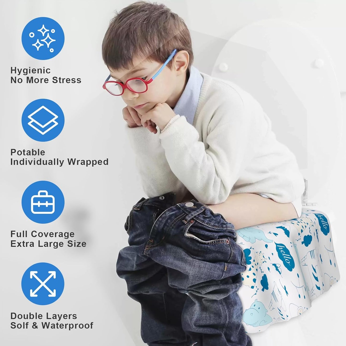 50 PCS Disposable Toilet Seat Covers, Extra Large Portable Potty Seat Covers for Toilet, Bathroom, Toddler & Kid Potty Training Seat Cover, Travel Essentials for Airplane, Trip-Animal