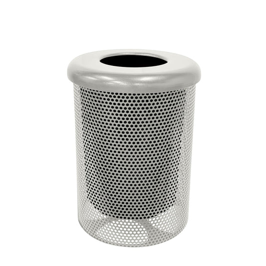COATEDOUTDOORFURNITURE RFT-P-TXTGRY Heavy Duty Round Trash Receptacle with Flat Top, Liner Included, 32 Gallon, Textured Grey, Made in America