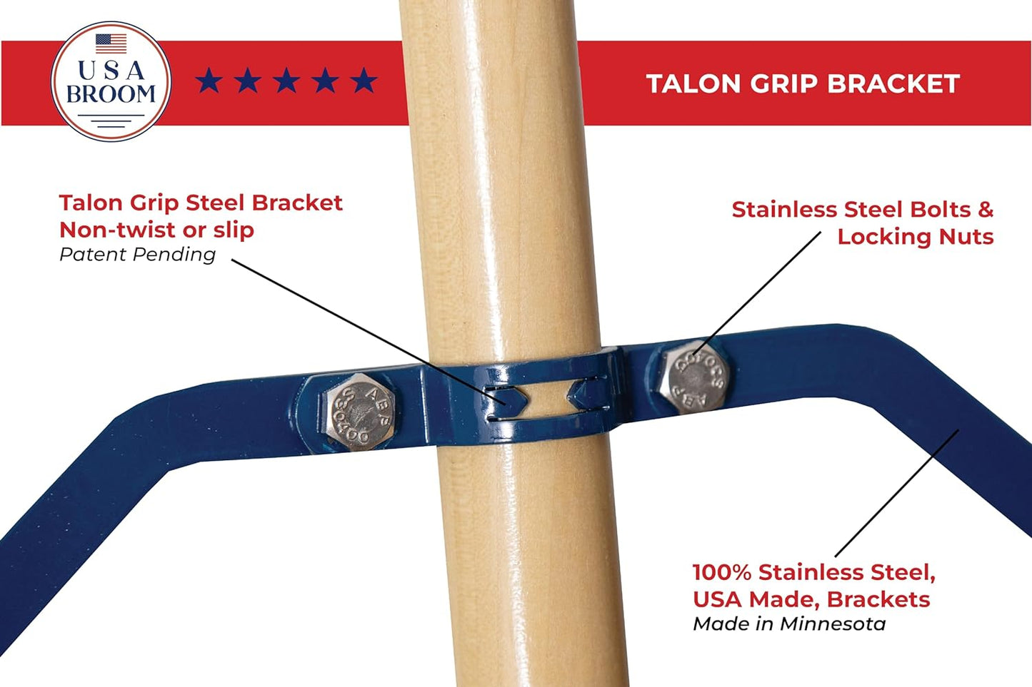 USA Broom 36" Everyday Sweep Indoor/Outdoor Push Broom with 60" Handle. Ideal for Garages & Shops. Durable American Made Steel Brackets-All Stainless Steel Hardware. No Plastic. 100% Made in The USA.