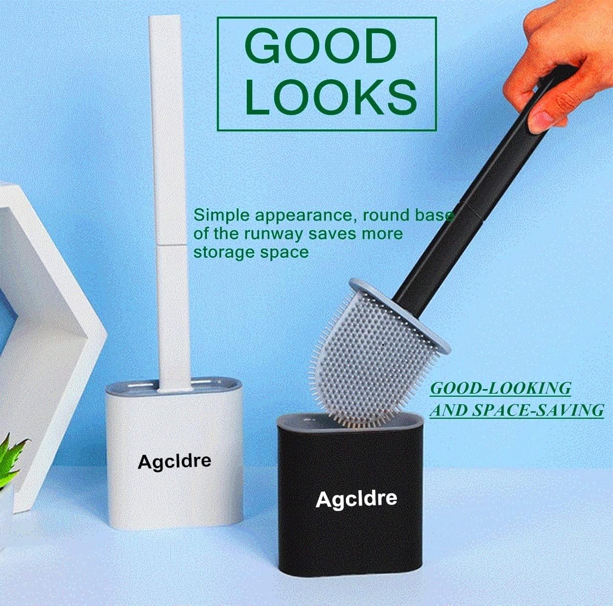 Toilet Brush with Holder Silicone Toilet Brush and Cleaning Brush for Household Bathroom Toliet Brush Set (White)