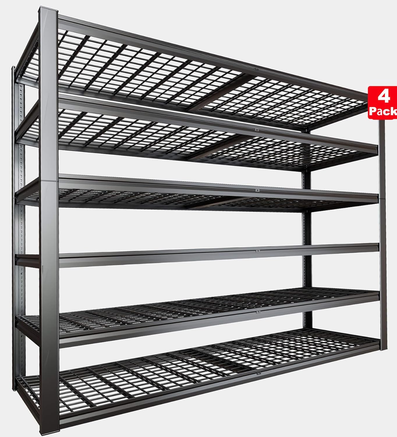 65" W Garage Shelving Heavy Duty, 6 Tier Garage Shelves, Adjustable Storage Shelving Unit, Commercial Metal Shelf for Warehouse, Pantry, School, Shop, 4 Pack