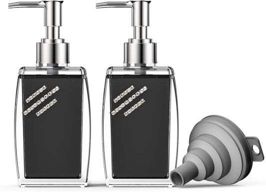 Black Soap Dispenser with Refillable Plastic Pump for Bathroom Sink or Kitchen Counter, Ideal for Hand Soap, Liquid Soap, Dish Soap, or Lotion Use