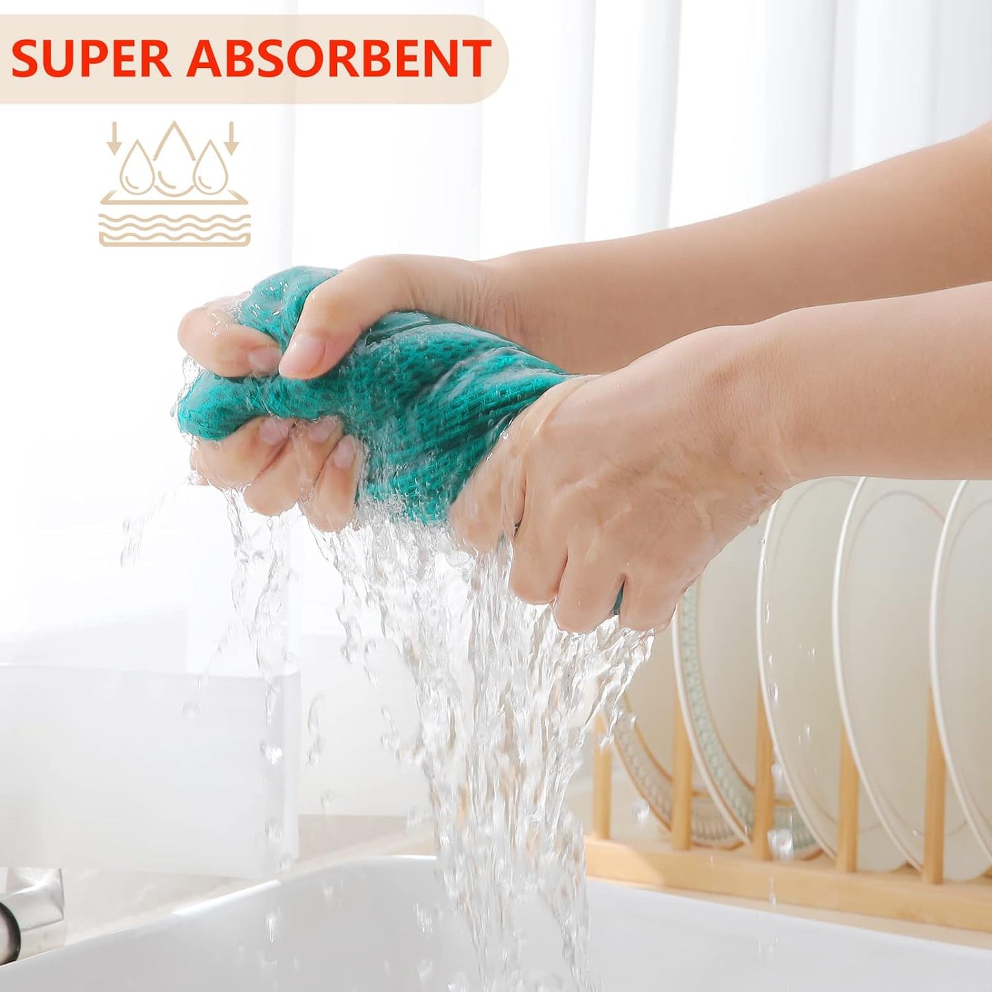 Homaxy 100% Cotton Waffle Weave Kitchen Dish Cloths, Ultra Soft Absorbent Quick Drying Dish Towels, 12 x 12 Inches, 8-Pack, Teal