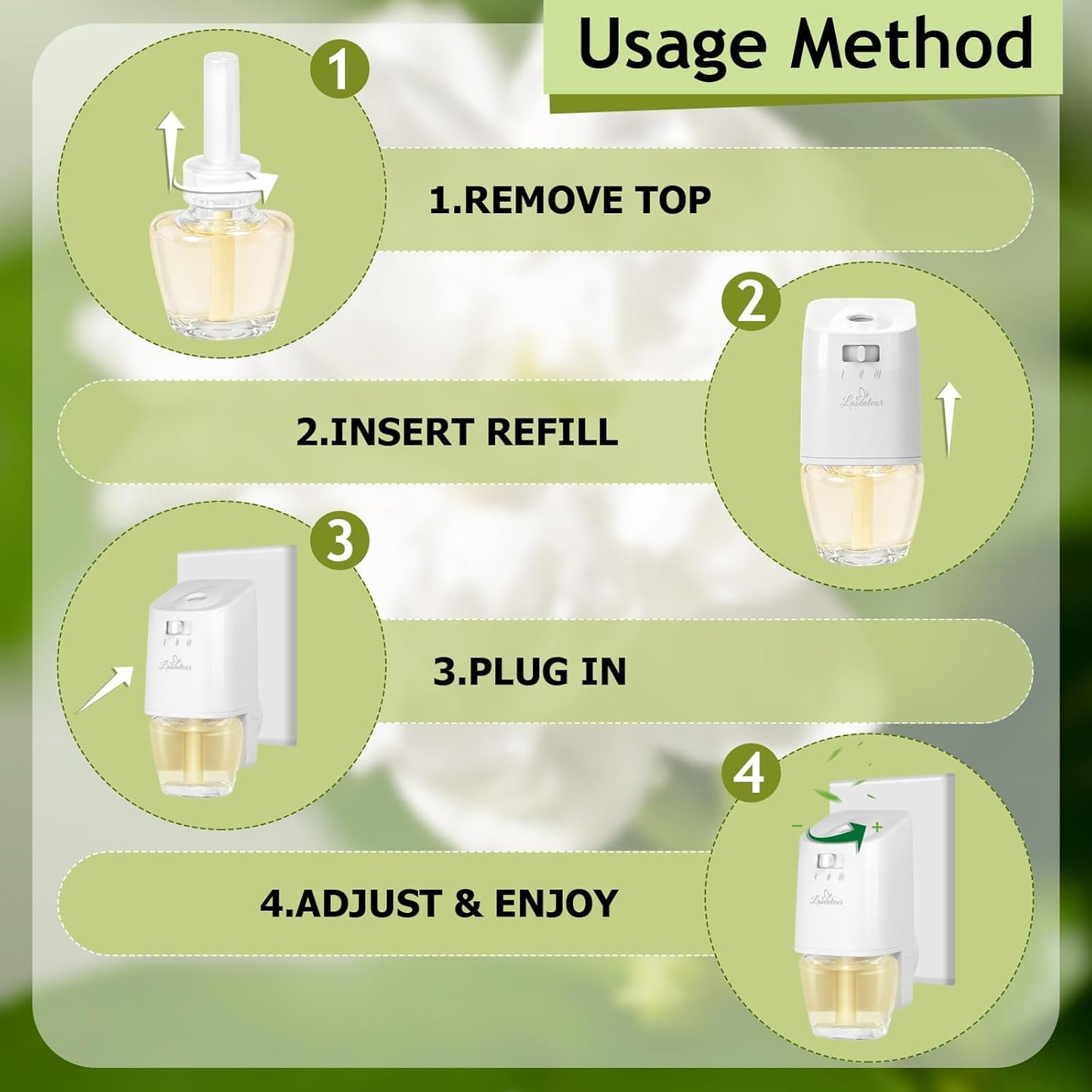 Plug-in Refills Home Plug-in Air Freshener - Jasmine Essential Oil Refills 6 Count Long-Lasting Fragrance - For Room and Bathroom Wall Compatible with Air Wick,Compatible with Glade