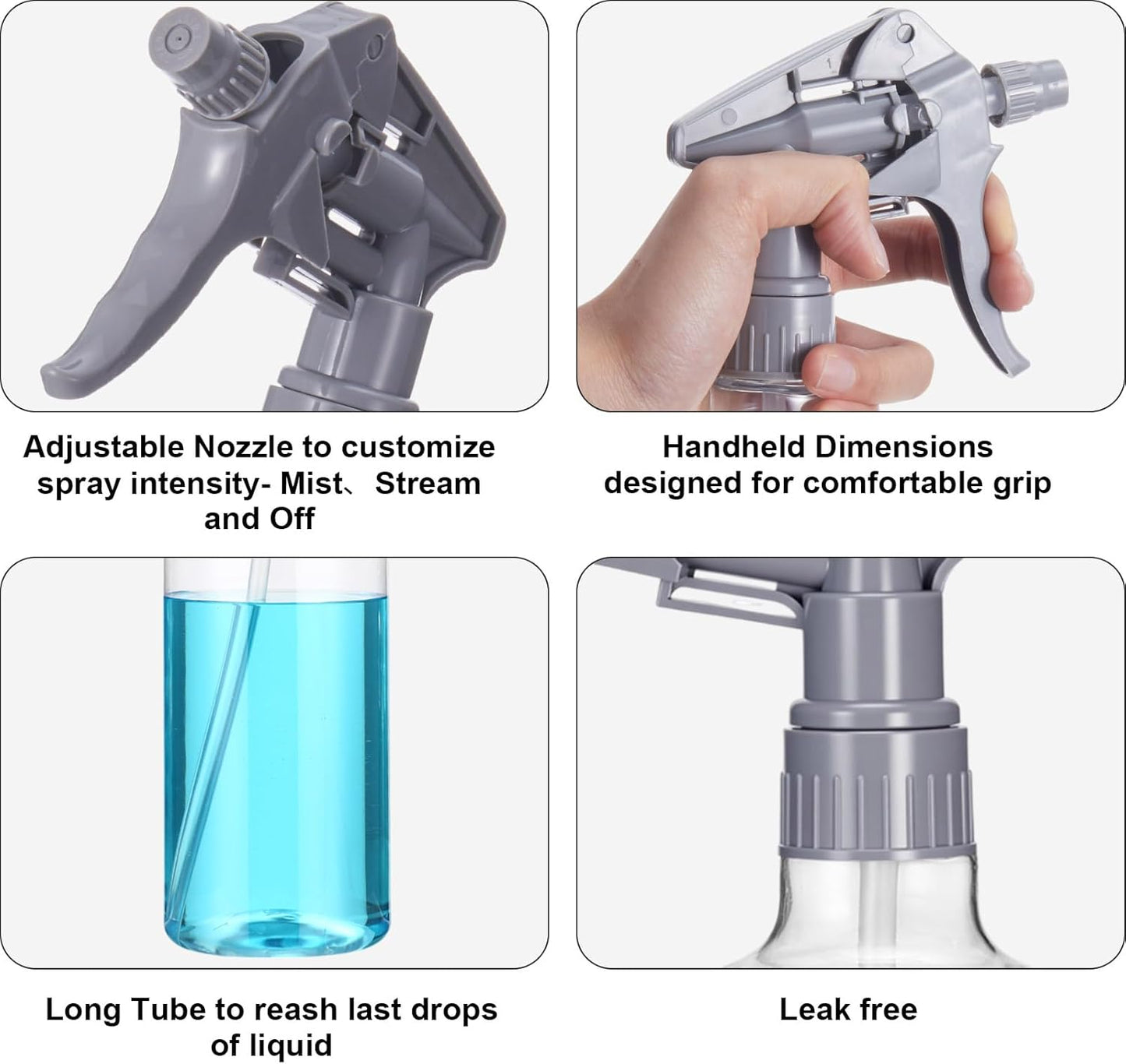 Eccliy 12 Pcs 16 Oz Plastic Spray Bottle, Adjustable Empty Reusable Sprayer for Cleaning, Planting, Water, Bathroom and Kitchen, BBQ, Commercial and Residential(Pure Grey,Clear)