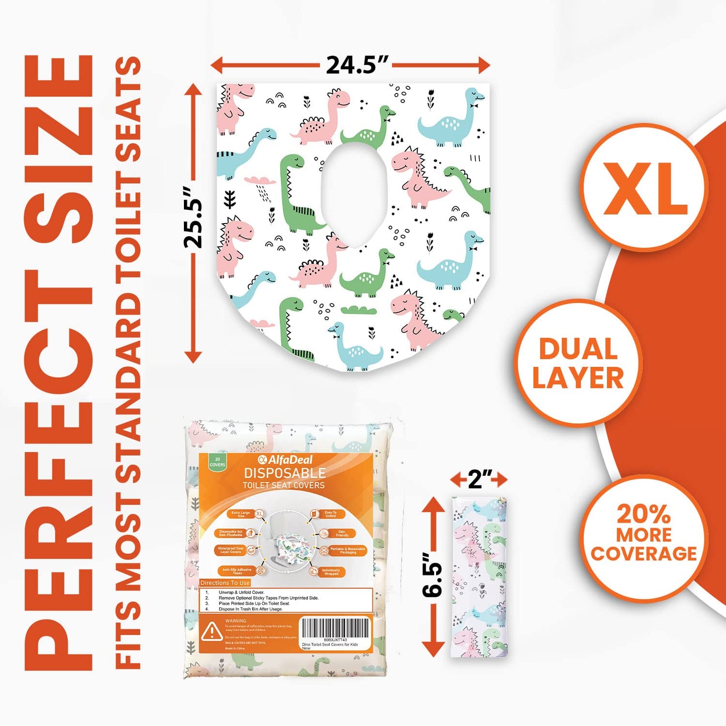 20 Extra Large Toilet Seat Covers Disposable for Kids & Adults-Toilet Covers Disposable for Travel-Toddler Toilet Seat Cover Liners for Potty Training-Individually Wrapped-Waterproof (Dinosaurs)