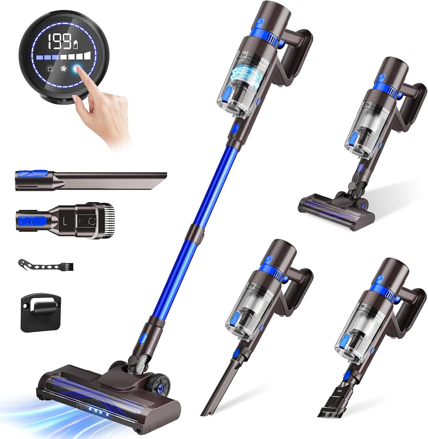 Cordless Vacuum Cleaner, 550W 45KPA 50Min Vacuum Cleaners for Home, Self-Standing Stick Vacuum with Touch Screen, 3 Power Modes, Rechargeable Battery, Handheld Vacuum for Pet Hair/Carpet/Floor