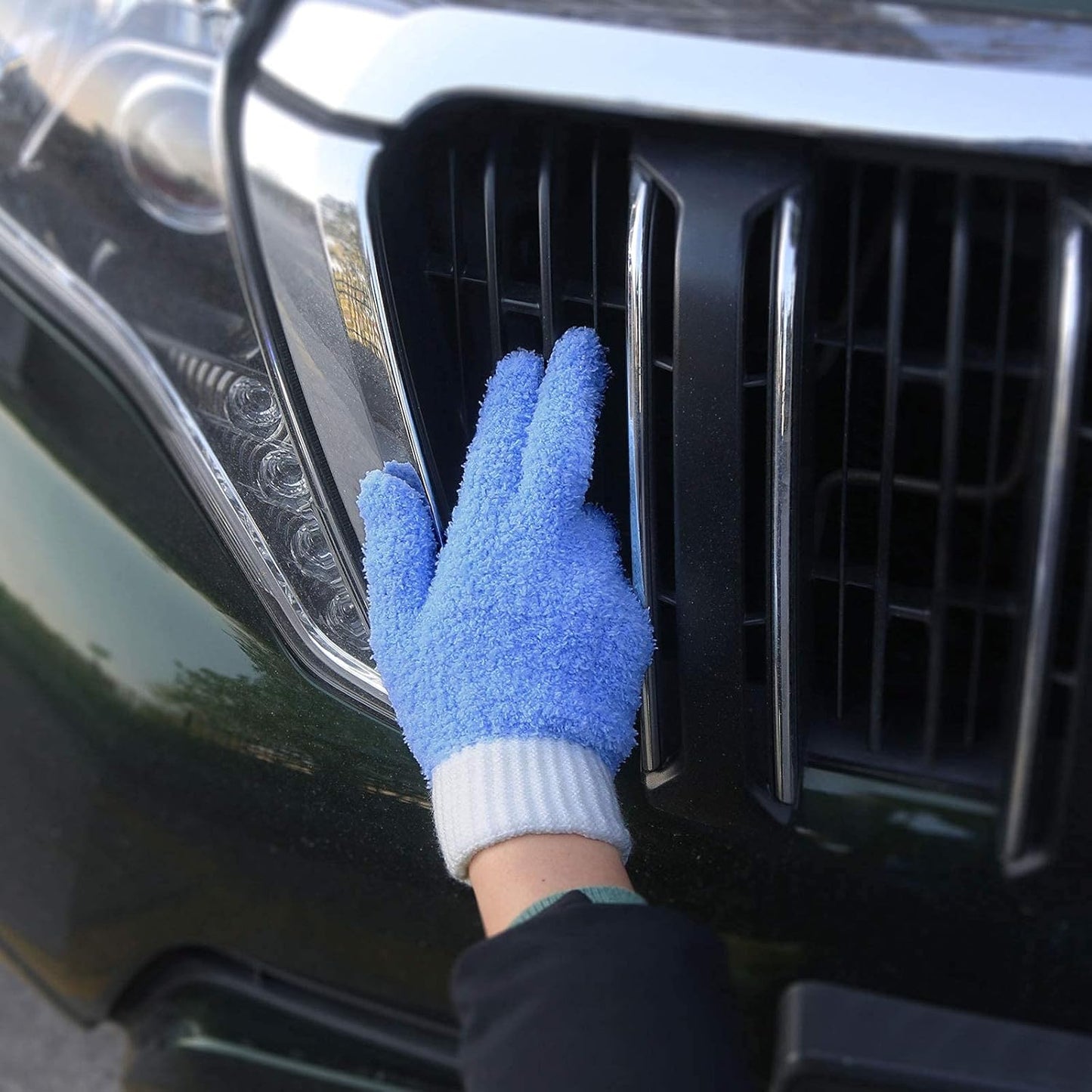 MIG4U Microfiber Dusting Gloves House Cleaning Glove for Blinds, Windows, Baseboard, Shutters, Furniture, and Car, Reusable Lint-Free Blue 2 Pairs S/M