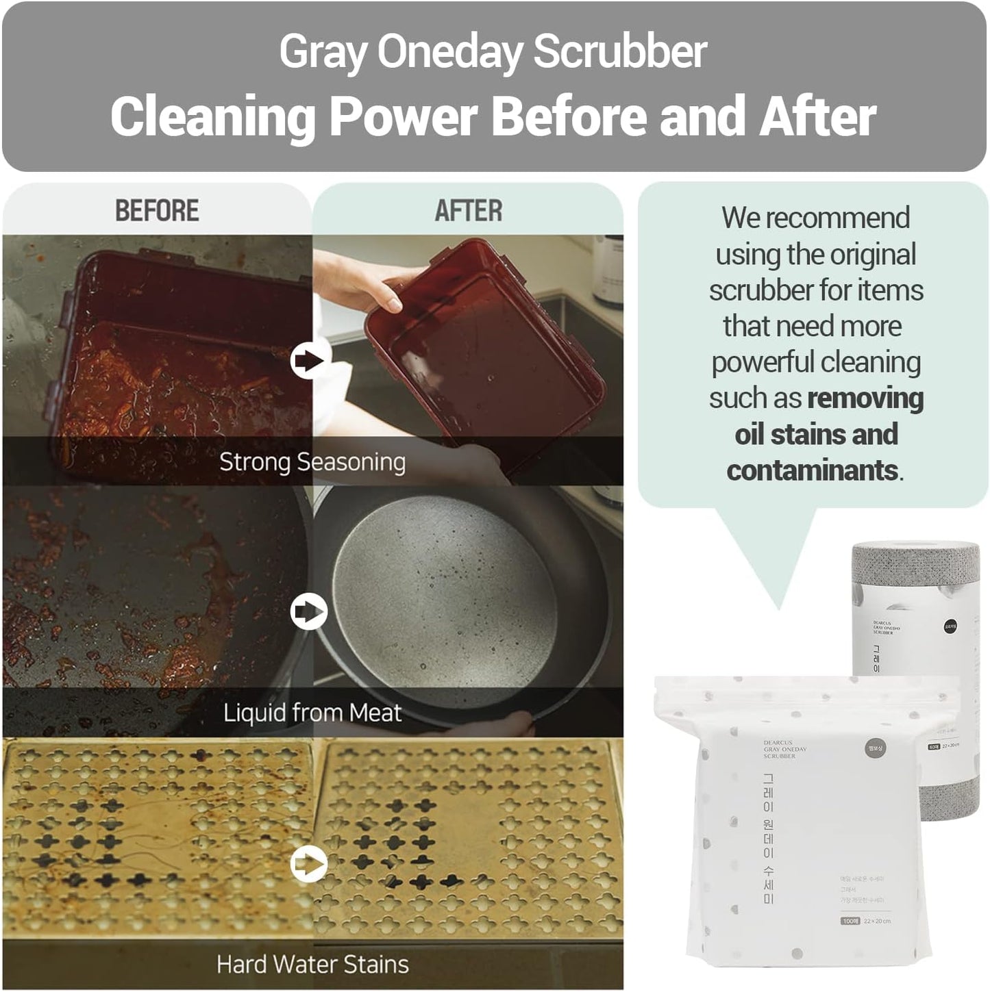 DEARCUS Gray One Day Scrubber - No Odor Dishcloths for Washing Utensils, Cookware, & Cooktop – Multipurpose Embossed & Lint Free PP Cleaning Cloths - for One Day Use, 2 Pack 200 Sheets