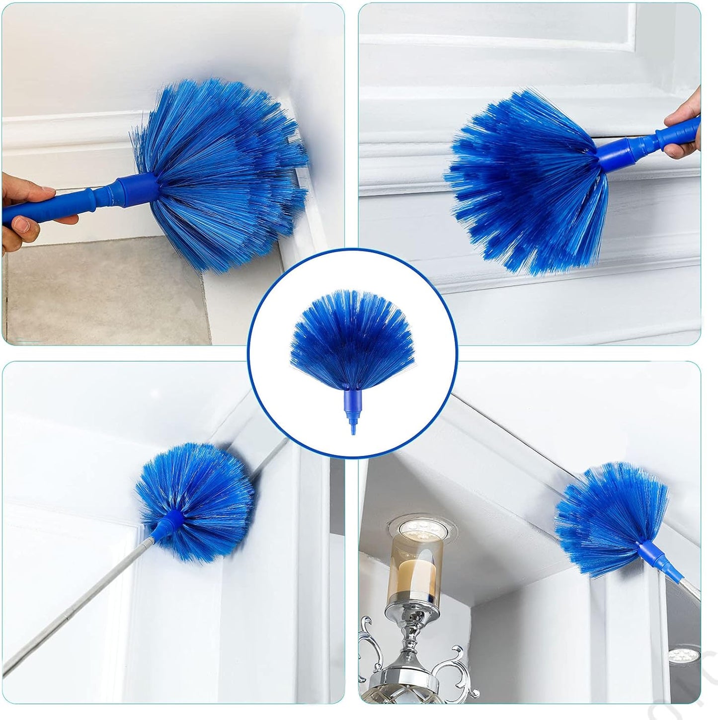 Duster, Microfiber Dusters with 2 Handle Sets, Durable 15-98.1 Inches Long Telescopic Rod, Washable, Feather Dusters for Cleaning Cobweb and Ceilings Fans, 5 Pack (Blue)