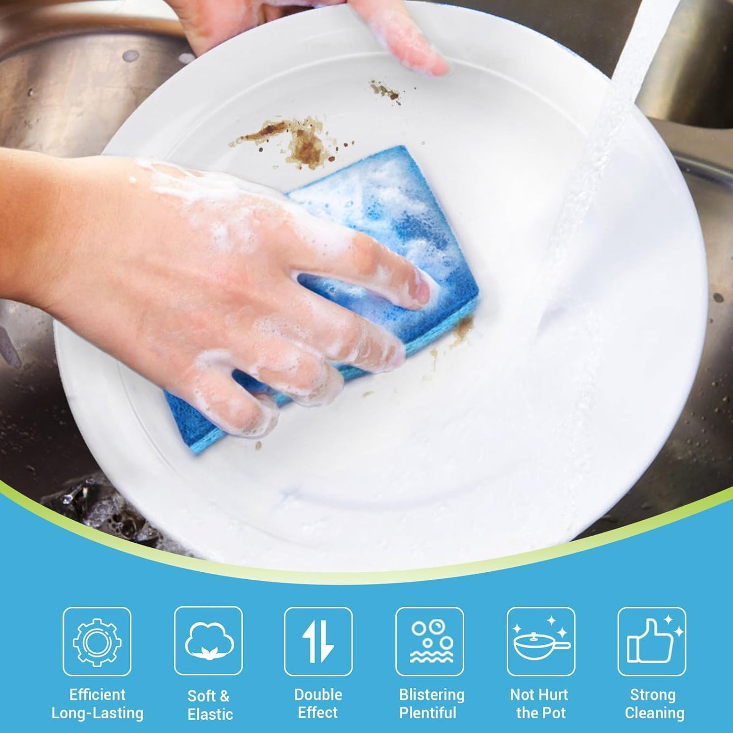 AIDEA Sponges Kitchen, Non Scratch Scrub Sponge, 6Count, Sponges for Non Stick Cookware, Cleaning Sponge for Dishes, Cleans Fast Without Scratching, Cleaning Power for Kitchen, Bathroom, Household