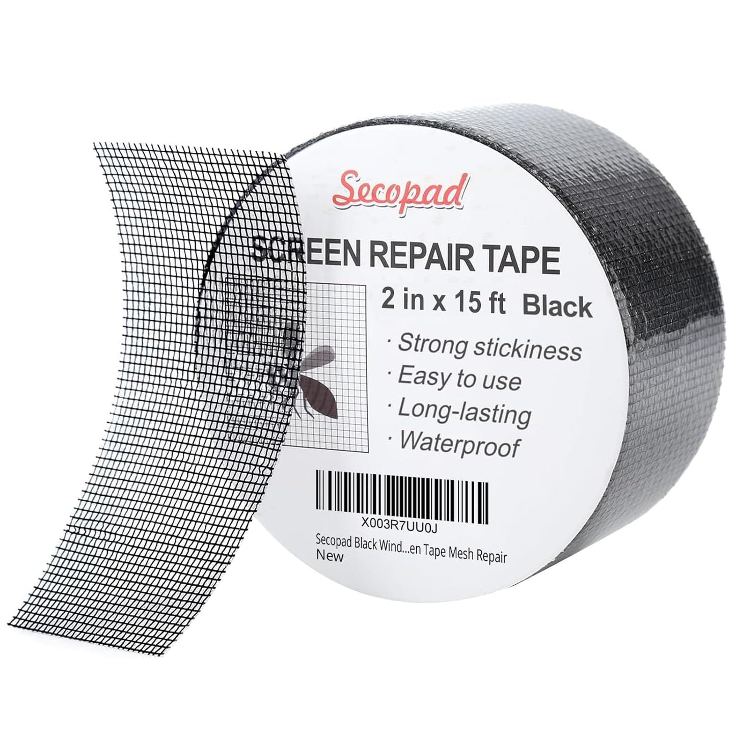 Black Window Screen Repair Tape, 2 in X 15 FT (180IN) Screen Repair Kit for Windows or Doors, Strong Adhesive Screen Patch Fiberglass Screen Tape Mesh Repair