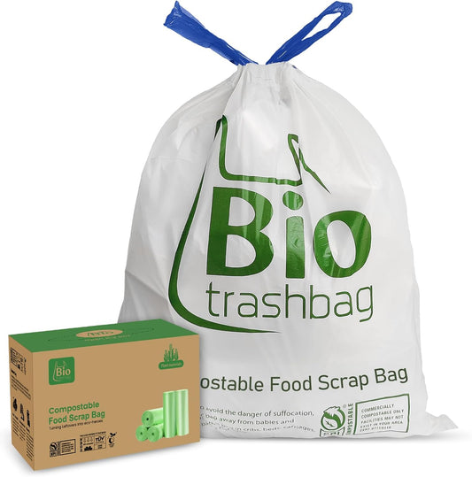 13 Gallon Compostable Trash Bags, 100 Count Biodegradable Drawstring Compost Food Waste Bags, Heavy Duty 1 Mil, 49.2 Liter, Tall Kitchen Large Garbage Bags, US BPI and Europe OK Compost