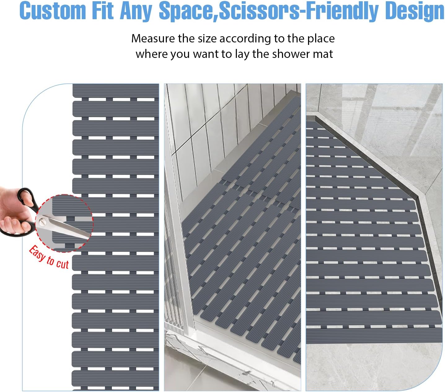 Shower Mat Non-Slip Bath Mat for Tub Floor & Stall with 200+ Suction Cups & Drain Holes, Quick Dry Machine Washable Bathtub Mat, Safe for Elderly& Baby, Bathroom Essentials 24x24 Inch (Light Grey)