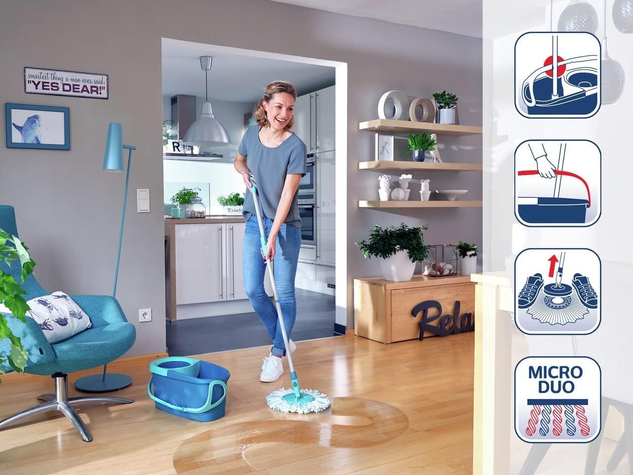 Leifheit Clean Twist Disc Mop Ergo Mop and Bucket, Floor Mop with Moisture-Controlled Spin Mop, Easy-Steer 360 Joint Microfibre Mop Head, 33cm Wide, Twist Mop