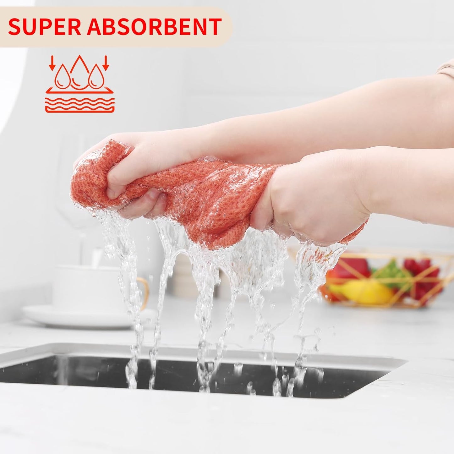 Homaxy 100% Cotton Waffle Weave Kitchen Dish Cloths, Ultra Soft Absorbent Quick Drying Dish Towels, 12 x 12 Inches, 12-Pack, Coral