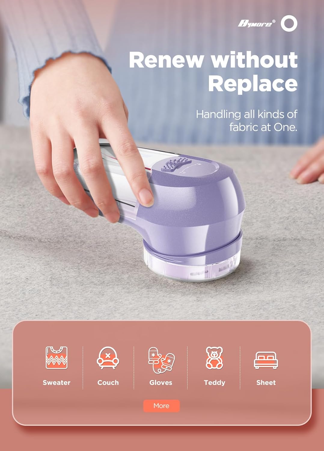 Bymore Fabric Shaver, Lint Remover, Lint Shaver Defuzzer Sweater Shaver for Clothes and Furniture with AC Adapter Pill Fuzz Remover-Purple