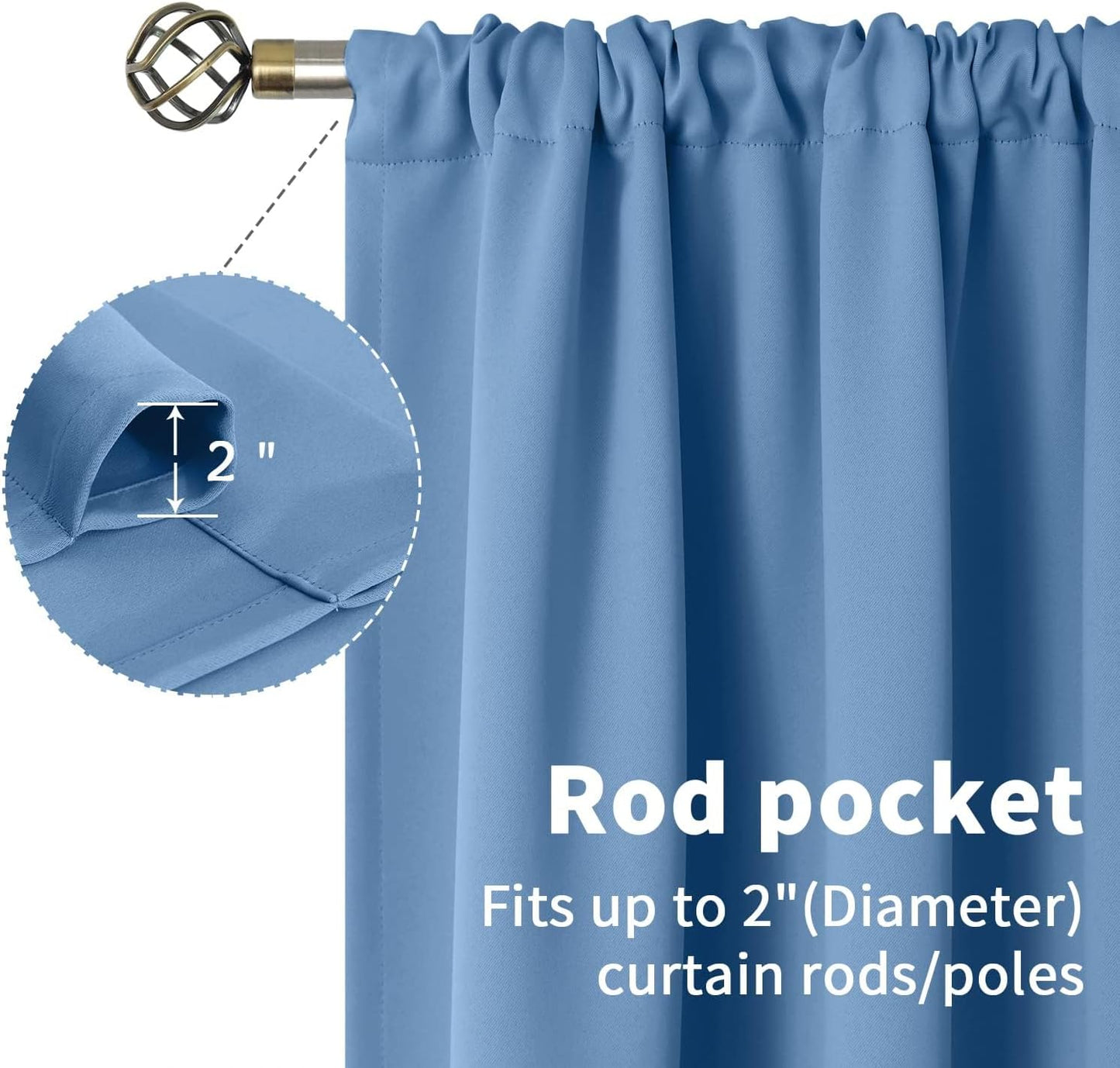 BGment Denim Blue Blackout Curtains 36 Inches Long for Kitchen Cafe Window - Half Window Drapes with Rod Pocket Short Length Privacy Protection Blinds for Rv Bedroom Bathroom, 34 x 36 Inch, 2 Panels