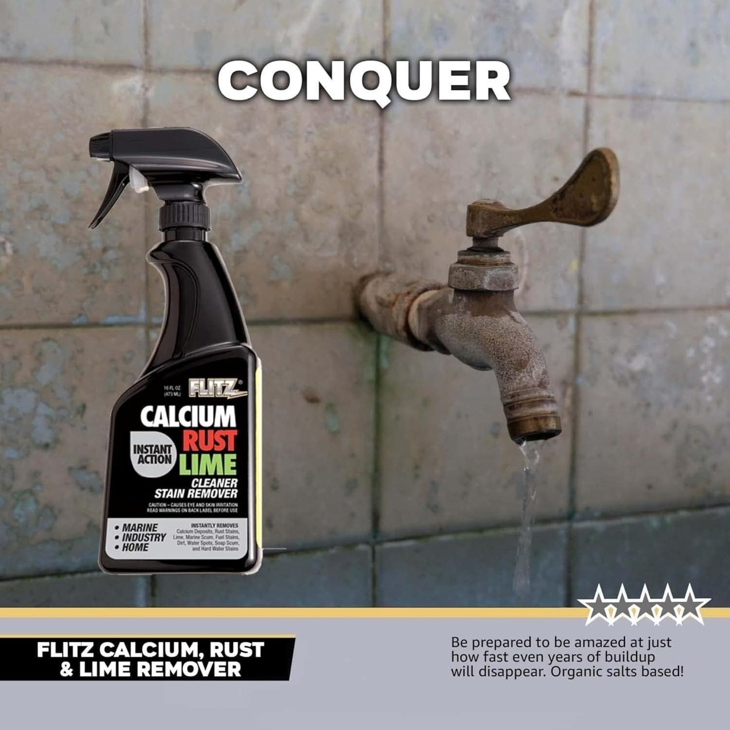 Flitz Calcium, Rust, & Lime Remover - 16oz Bottle of USA-Made Limescale Remover for Toilets, Showers, and More - Powerful Spray that Instantly Eliminates Tarnish, Grease, and Other Grime (12 Pack)