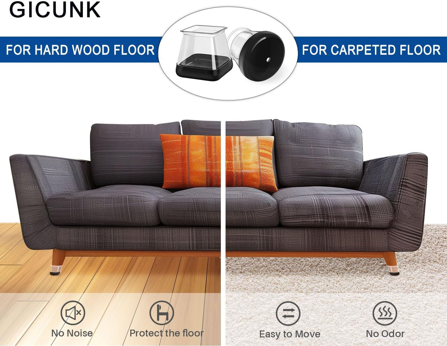 2024 New Chair Leg Floor Protectors Furniture Sliders for Hardwood Floors and Carpet Silicone Non Slip Reduce Noise 28 Pcs Clear Square XL Fit:1-1/2" ~ 1-3/4"