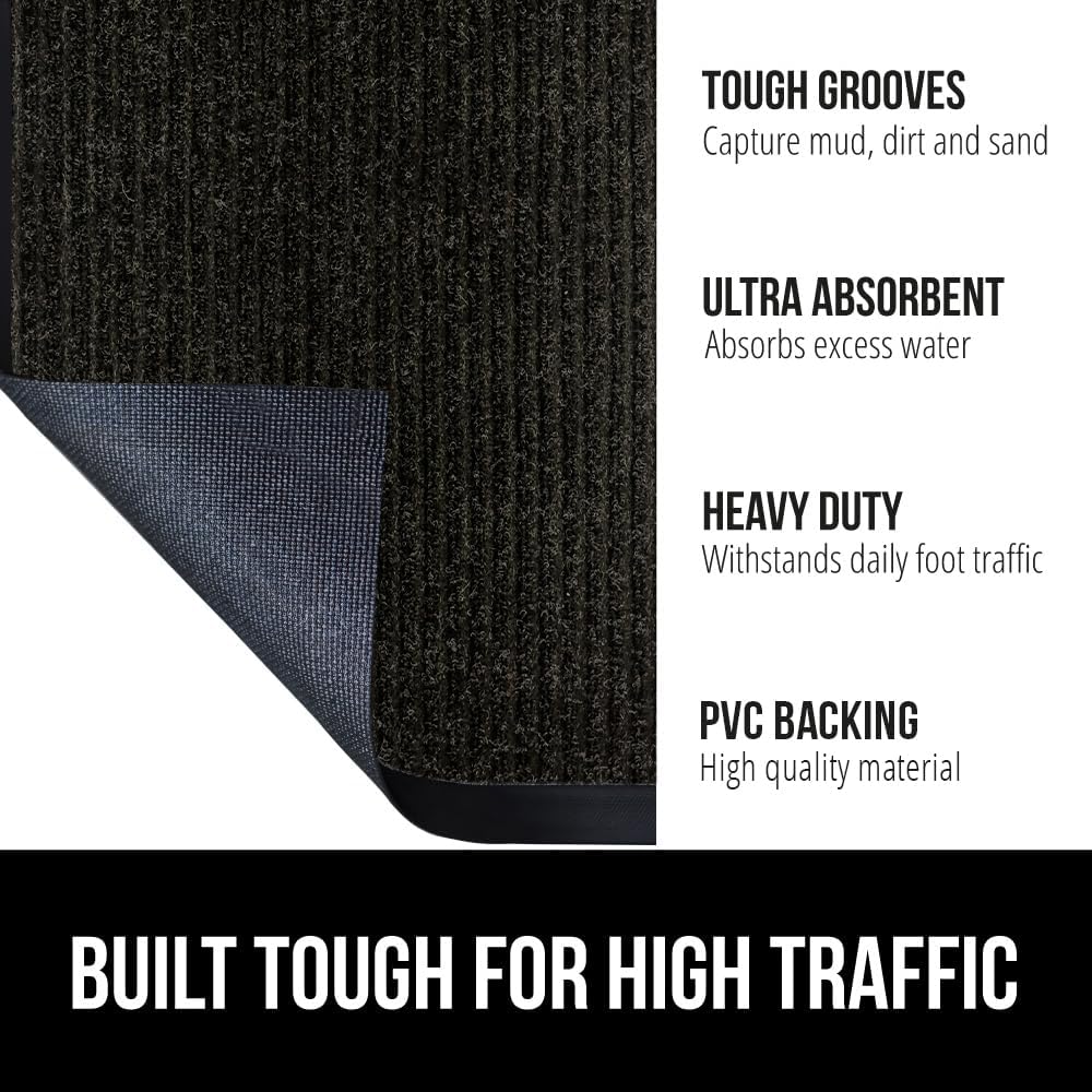 GORILLA GRIP Traffic Guard Door Mat, Heavy Duty Welcome Mats, Commercial Office Space Doormat, Waterproof, Fade Resistant, Strong Rubber Backing, Low Profile, Shoe and Boot Scraper, 35x23, Jet Black
