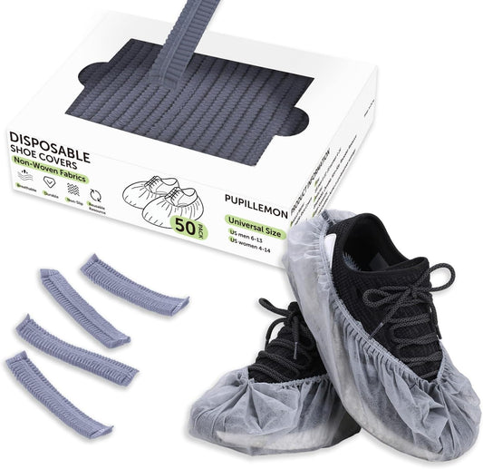 50Pcs(25 Pairs) Non-Woven Shoe Covers Disposable Non Slip for Indoors, Breathable | Durable | Boot Covers, Fits Up to Size 13 US Men (Gray)