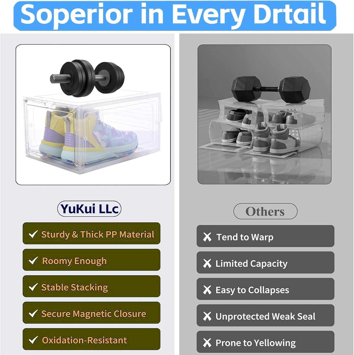 8 Pack Shoe Boxes Clear Plastic Stackable, Drop Front Shoe Storage Organizer for Closet, Sneaker Storage with Magnetic Door, Shoe Display Containers Fit US Size 12 (13.4”x 10.6”x 7.5”) Clear