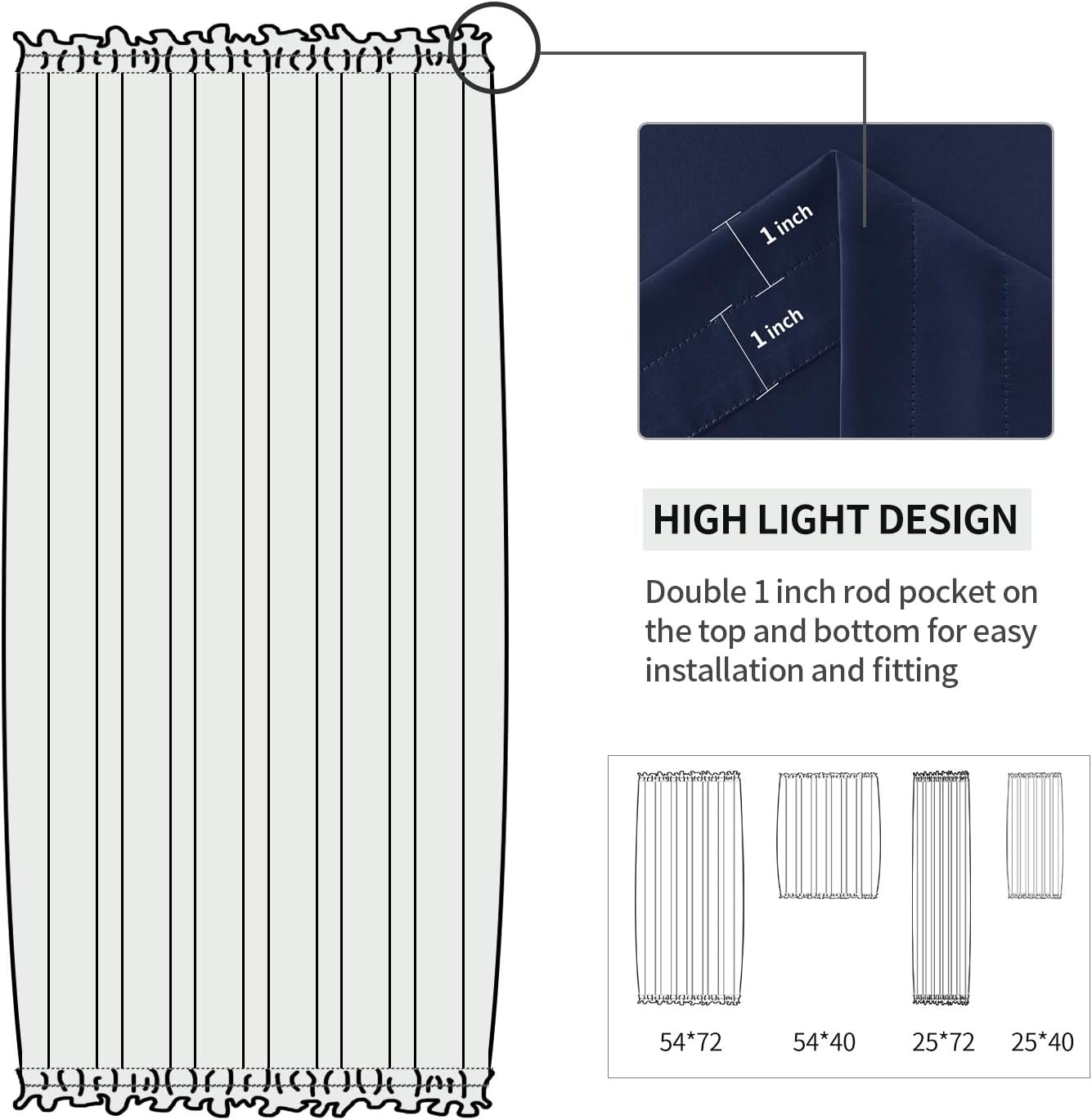 DWCN French Door Curtains – Rod Pocket Thermal Blackout Curtain for Doors with Glass Window, Kitchen and Patio Doors for Privacy, 54 X 72 Inches Long, 1 Curtain Panel with Tieback, Navy Blue